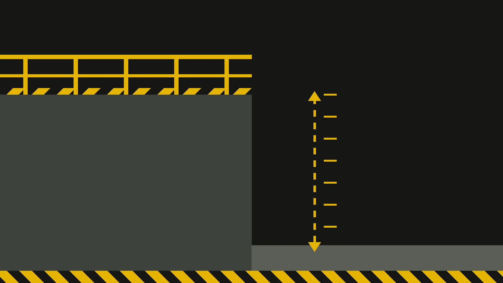 Illustration of a guarded upper level with a guardrail and the drop to the lower level measured