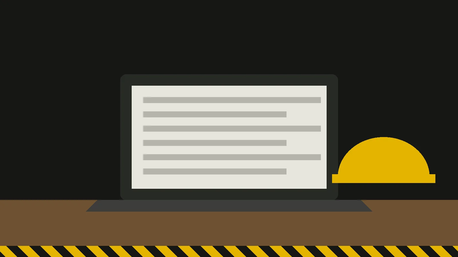 Illustration of a laptop showing course text beside a yellow hard hat on a desk